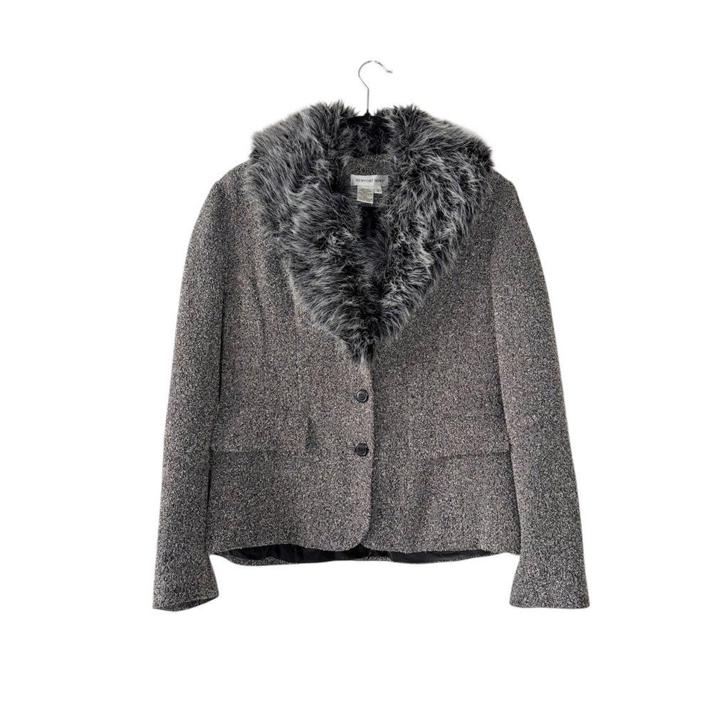 Vintage Y2K Faux Fur Trim Blazer Heathered Gray 12